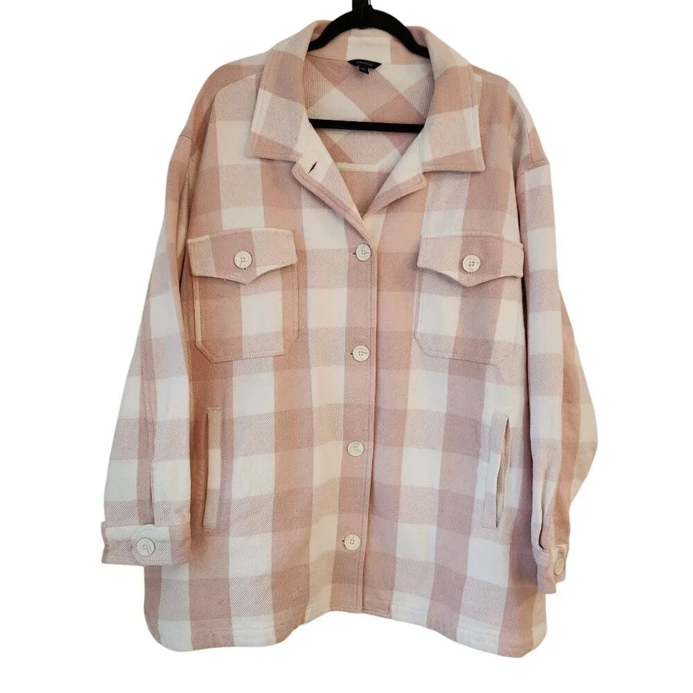 Nautica Shacket Pink White Buffalo Check Button Down Shirt Jacket Soft XXL - Picture 3 of 10